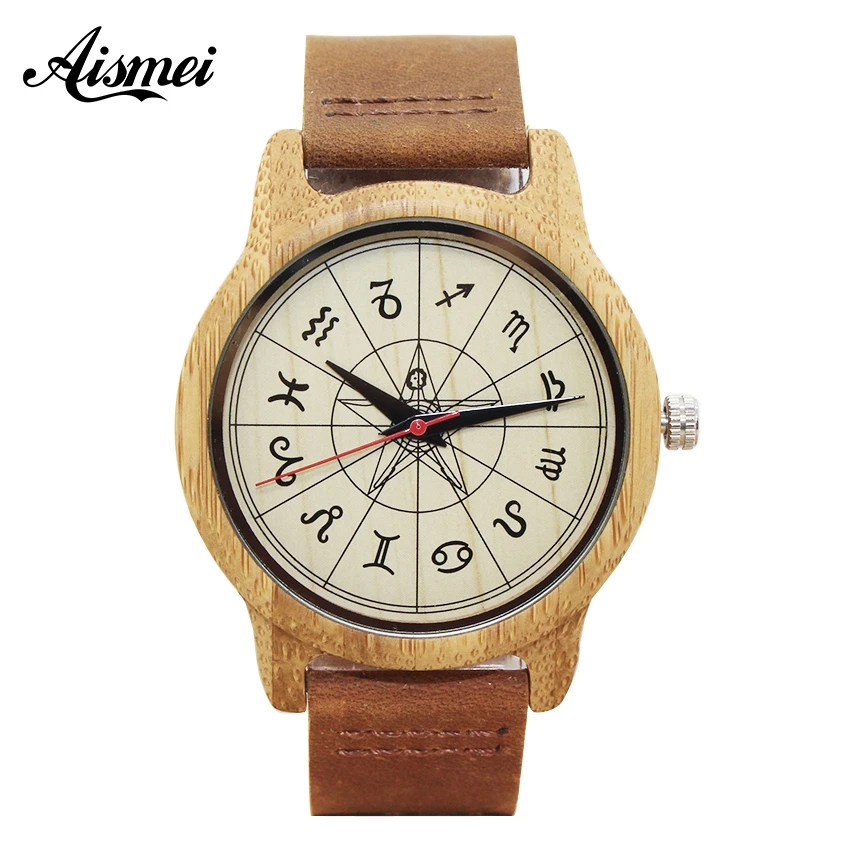 Aismei New Fashion Wood Watches Zodiac signs dial Genuine Leather Quartz Watch for Men Women Gift Montre Femme Relogio Feminino
Aismei New Fashion Wood Watches Zodiac signs dial Genuine Leather Quartz Watch for Men Women Gift Montre Femme Relogio Feminino