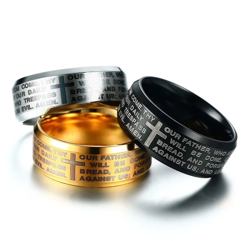 Engraved Bible Cross Titanium Ring for Men 3 Colors Religious Faith Prayer Ring for Lovers Gift
Engraved Bible Cross Titanium Ring for Men 3 Colors Religious Faith Prayer Ring for Lovers Gift