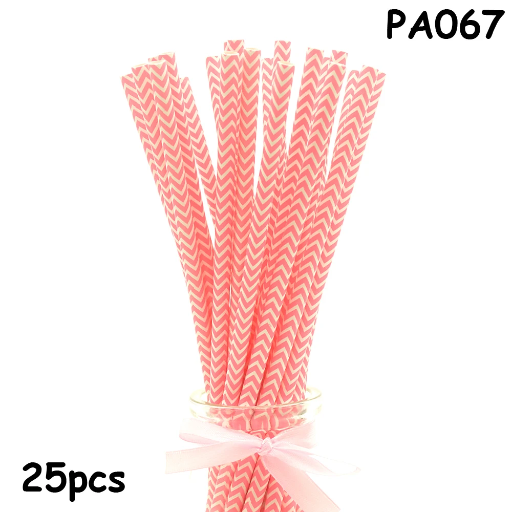Little Princess Pink and White 25pcs Striped Paper Drinking Straws