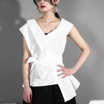 Women Tops 2019 Spring Summer New Korean Sleeveless Blouse Self-cultivation Irregular Shoulder White Shirts V Neck Ladies Top
Women Tops 2019 Spring Summer New Korean Sleeveless Blouse Self-cultivation Irregular Shoulder White Shirts V Neck Ladies Top