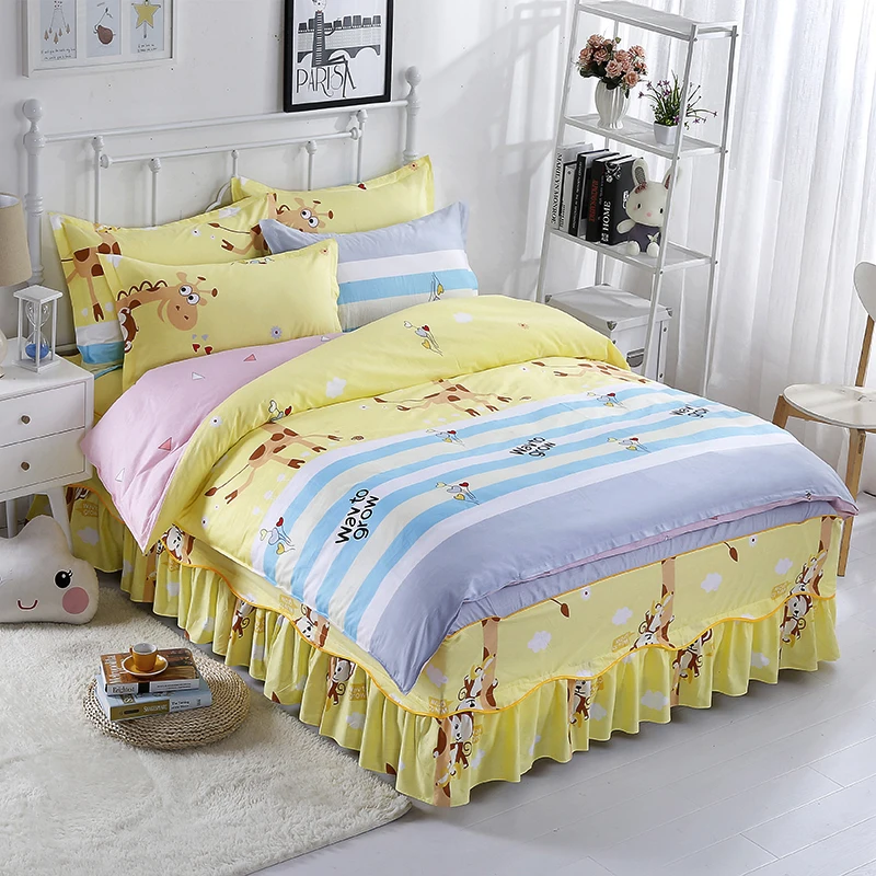 100% Cotton Cute Cartoon Pattern Yellow Giraffe Pattern Bedding Set Soft Bedclothes 4Pcs Duvet Cover Set+Bed Skirt+ Pillowcase
100% Cotton Cute Cartoon Pattern Yellow Giraffe Pattern Bedding Set Soft Bedclothes 4Pcs Duvet Cover Set+Bed Skirt+ Pillowcase