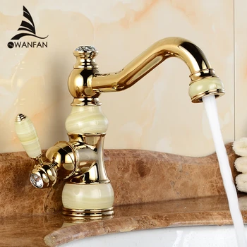 

Basin Faucets Brass Torneira Cozinha Jade Body with Marble Basin Faucet Single Handle Gold Finish Basin Sink Mixers Taps U-27