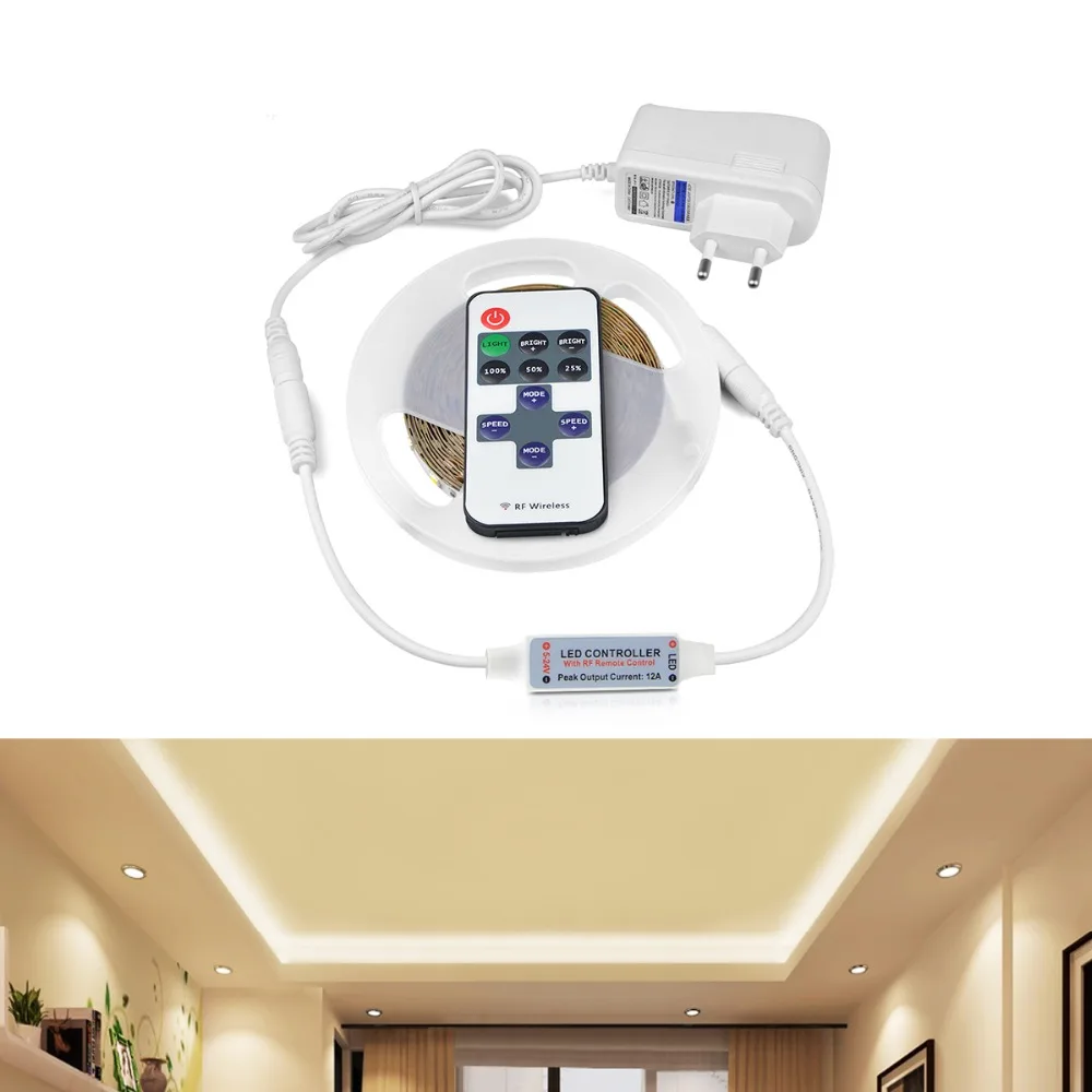 SMD 4040 LED Strip light Wireless RF Remote Control Dimmable 5M Flexible LED Tape Kitchen Cabinet lights 110V-220V Power Adapter
SMD 4040 LED Strip light Wireless RF Remote Control Dimmable 5M Flexible LED Tape Kitchen Cabinet lights 110V-220V Power Adapter