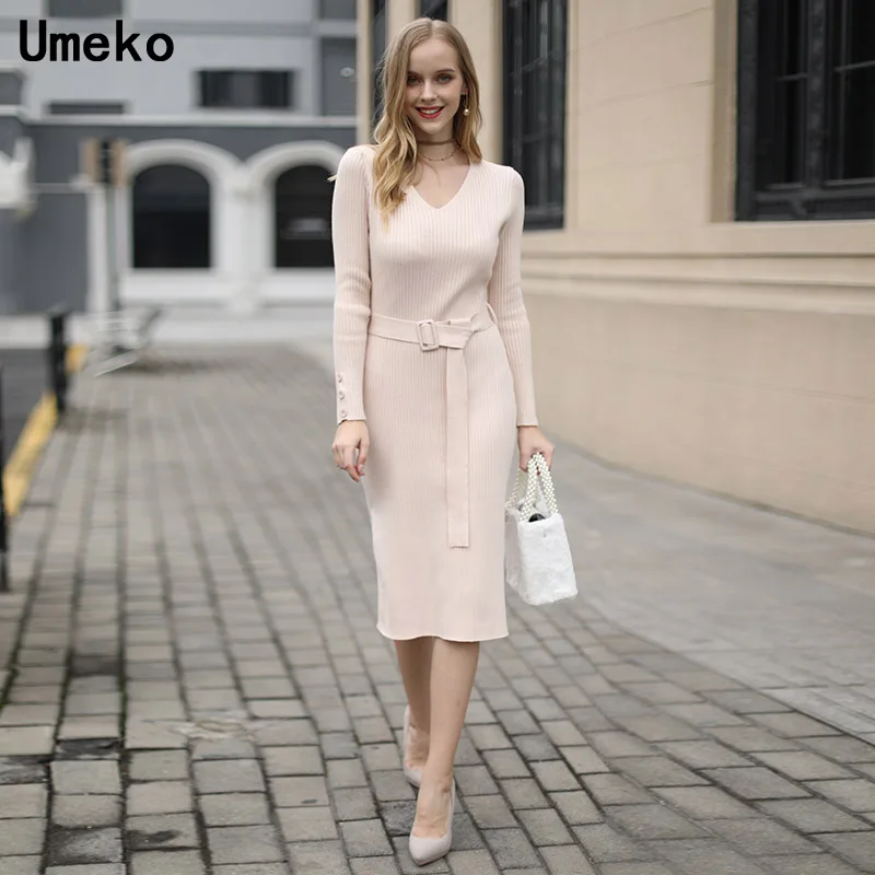 Women Sweater Dress V Neck Long Sleeve Pencil Long Sweaters Pullover Solid Knit Bodycon Dress Belt Waist Fashion 2018 Winter
Women Sweater Dress V Neck Long Sleeve Pencil Long Sweaters Pullover Solid Knit Bodycon Dress Belt Waist Fashion 2018 Winter