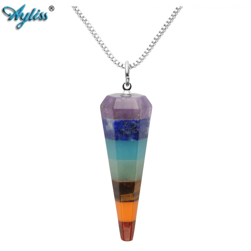 

Ayliss Hot Style Chakra Gem Stones Pendant Necklace Hexagonal Cone Pointed Energy Healing Crystal Reiki Dowsing Pendulum 1pc
