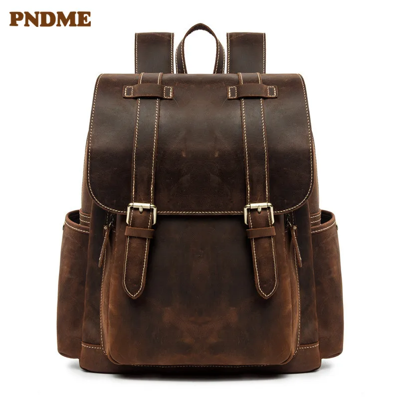 PNDME simple retro crazy horse cowhide men's women's backpack large capacity outdoor waterproof genuine leather laptop bookbag
PNDME simple retro crazy horse cowhide men's women's backpack large capacity outdoor waterproof genuine leather laptop bookbag
