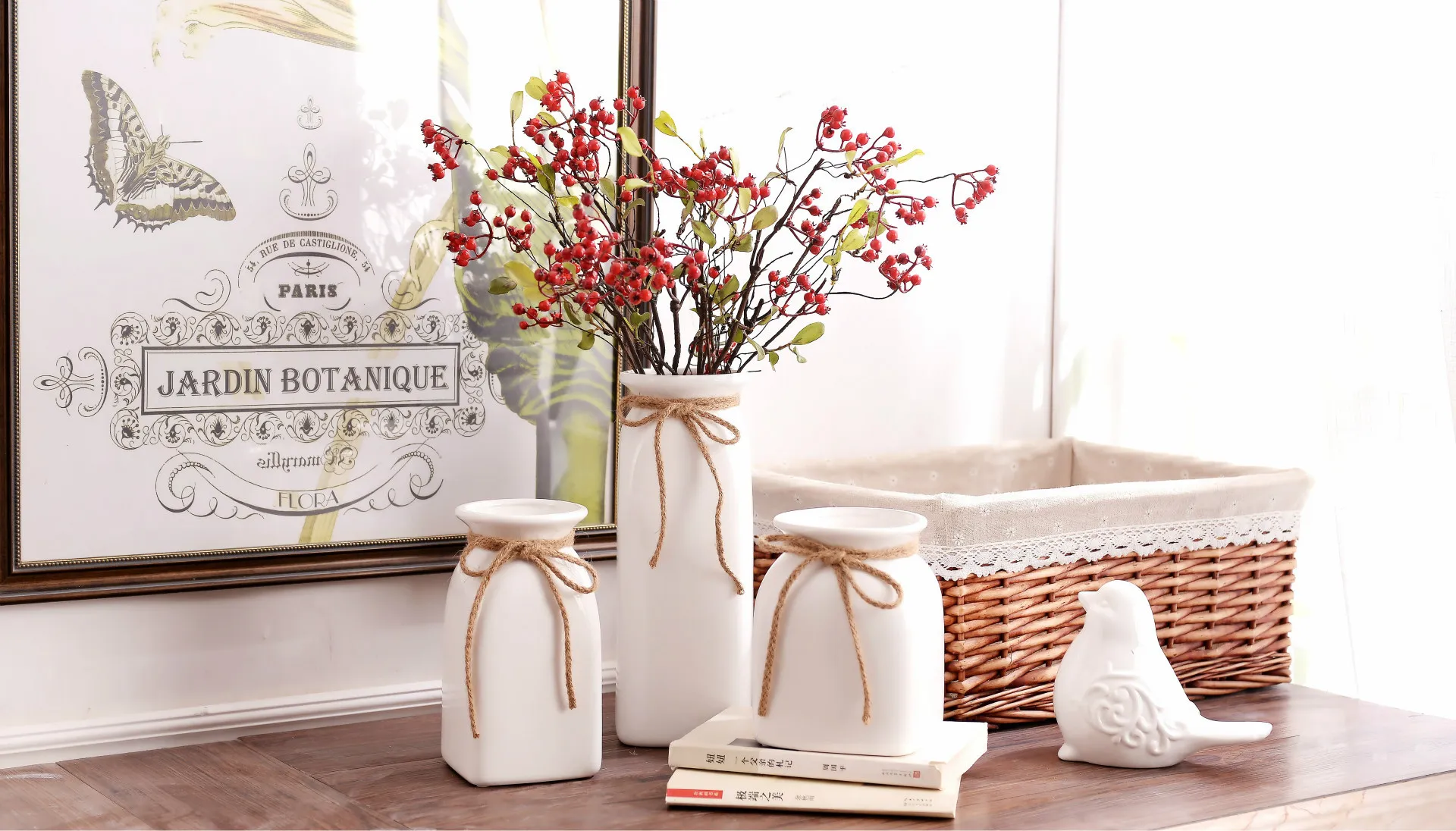 Simple Modern White Hydroponic Ceramic Vase Three Piece Living