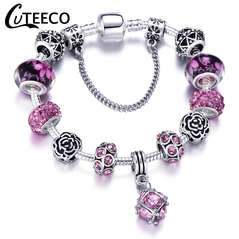 CUTEECO European Style Silver Plated Chain Charm Bracelet 6 Color Crystal Beads Pandora Bracelet For Women Jewelry Gift
CUTEECO European Style Silver Plated Chain Charm Bracelet 6 Color Crystal Beads Pandora Bracelet For Women Jewelry Gift