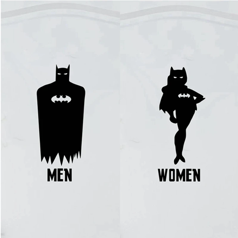 

Cartoon Toilet Door Stickers Batman Batwoman Children's Toilet Door Vinyl Decal Sticker Creative Art Mural WC Sign Decoration