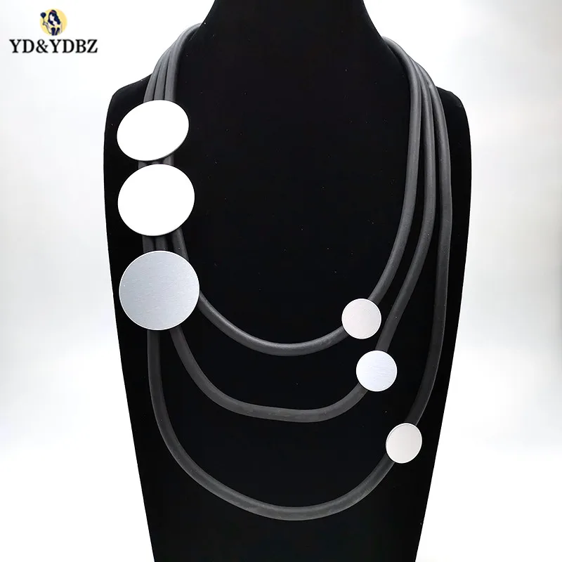 

YD&YDBZ 2019 New Sweater Chain Necklaces Women's Jewelry Rubber Rope Aluminum Sheet Handmade Pendant Necklace Female Girl Gifts