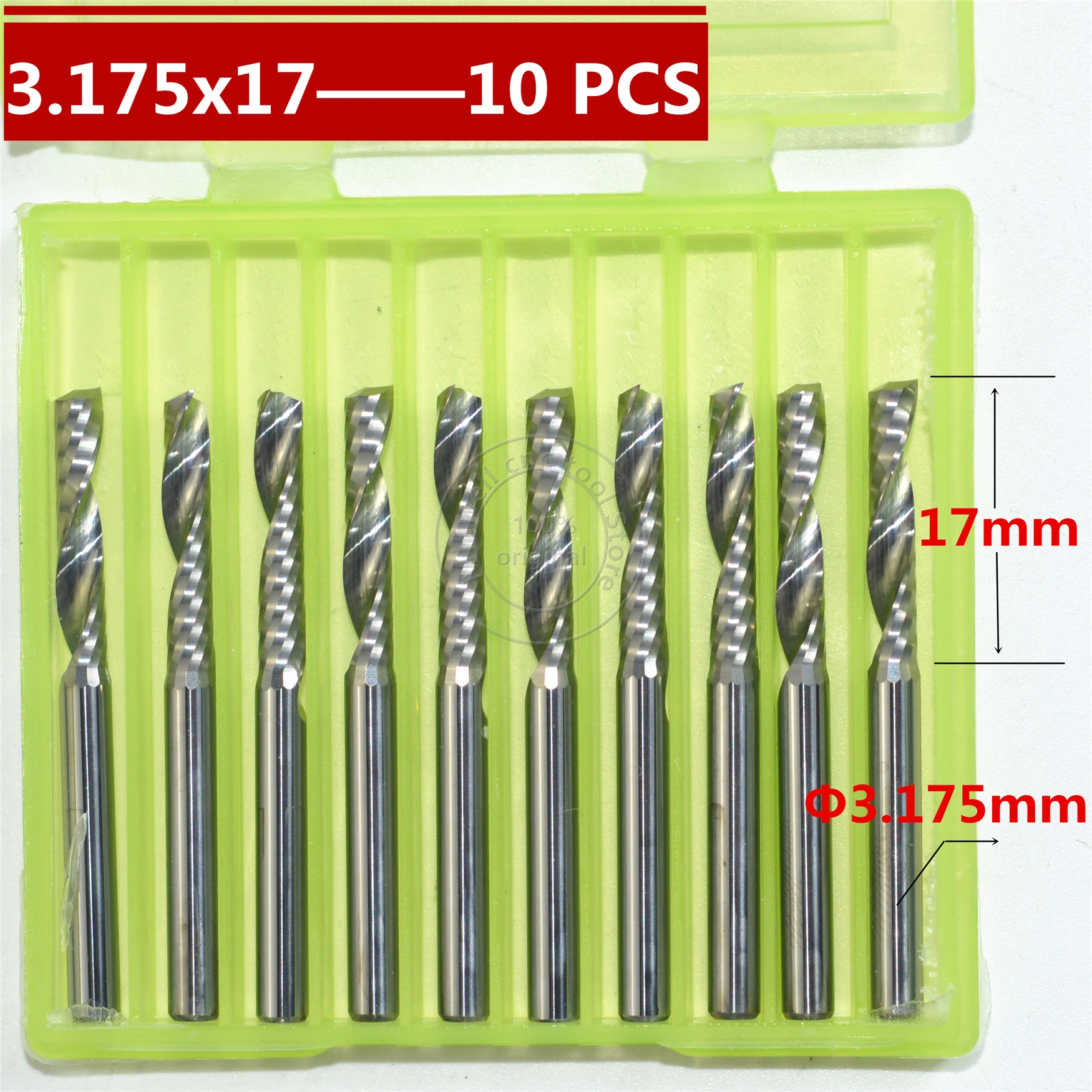 10 PCS-3.175mm*17mm,CNC wood tools,carbide End Mill,woodworking insert router bit,Tungsten milling cutter,MDF,PVC,Acrylic
10 PCS-3.175mm*17mm,CNC wood tools,carbide End Mill,woodworking insert router bit,Tungsten milling cutter,MDF,PVC,Acrylic