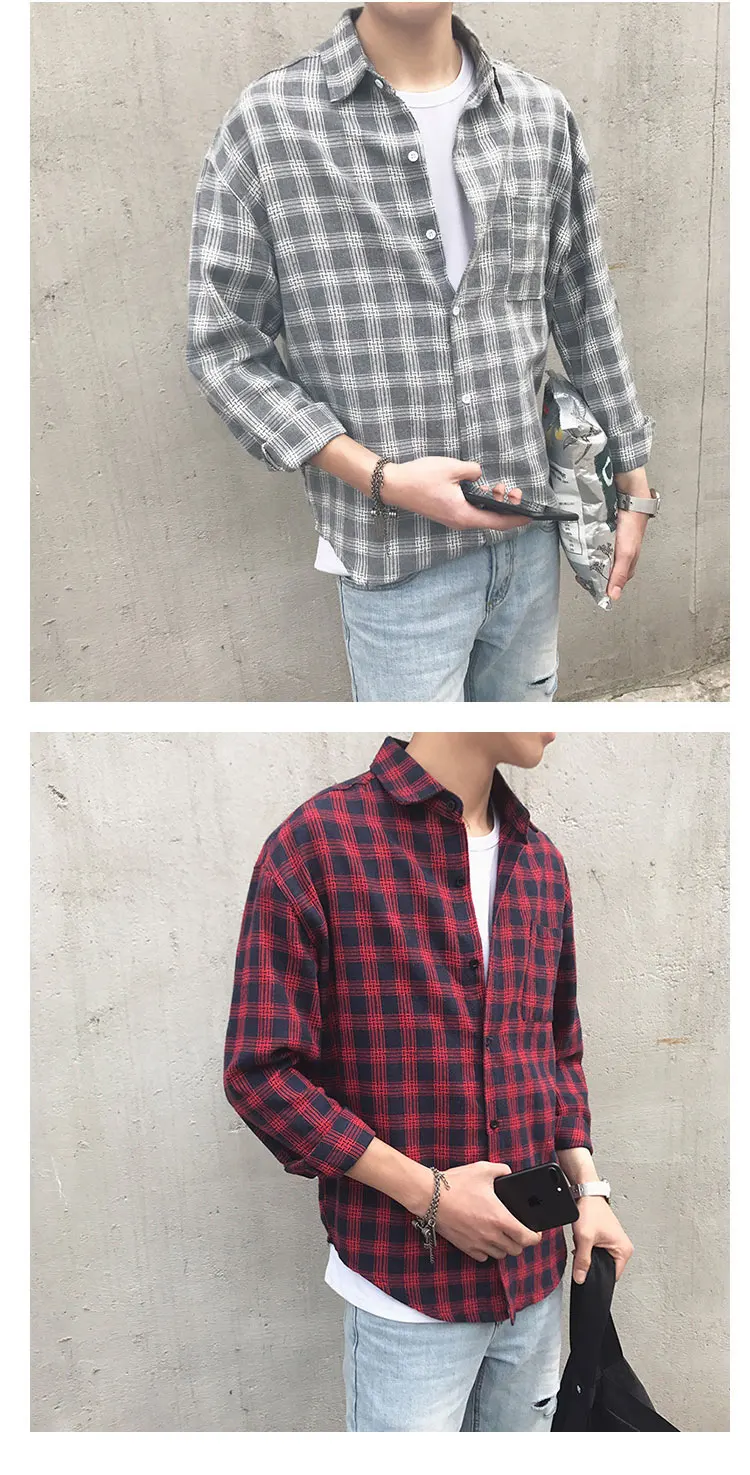 New Cotton Korean Style Clothe Fashion Streetwear Spring Summer Autumn Slim Fit Plaid Men Shirt Long Sleeve S-3XL New Cotton Korean Style Clothe Fashion Streetwear Spring Summer Autumn Slim Fit Plaid Men Shirt Long Sleeve S-3XL