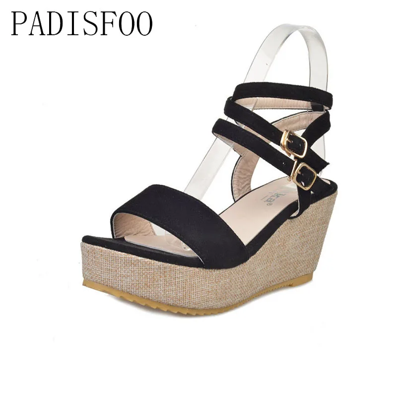 PADISFOO Women's shoes summer sandals high heels wedge Metal buckle black grey shoes sexy British loafers.CBSL-1666
PADISFOO Women's shoes summer sandals high heels wedge Metal buckle black grey shoes sexy British loafers.CBSL-1666