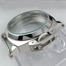 44mm caixa de aço inoxidável polido vidro mineral endurecido fit 6497 6498 ST36 movimento Molnija Caixa do Relógio(China)