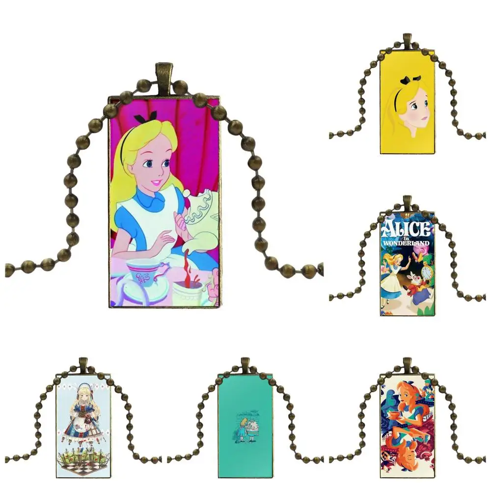 Фото Стеклянный кабошон кулон ожерелье прямоугольное модное для женщин мультфильм