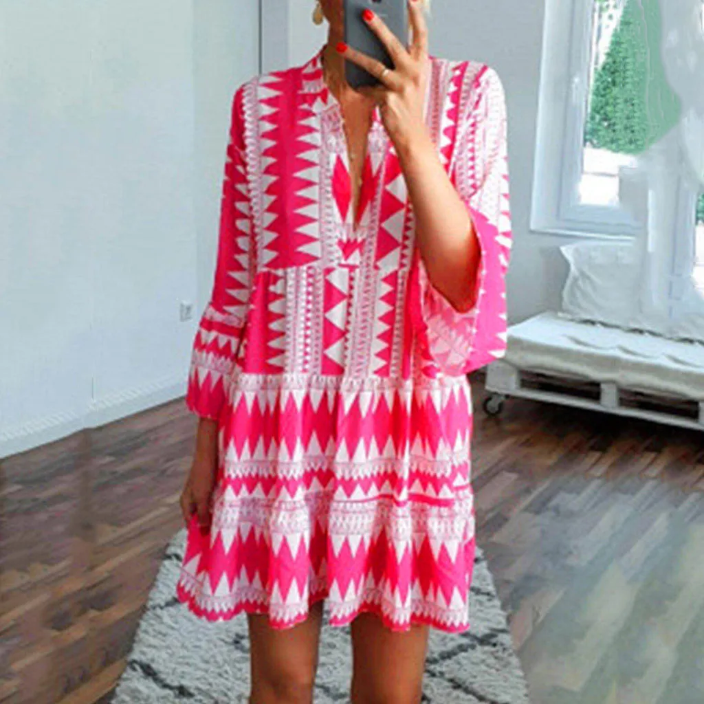 Fashion Geometric Print Boho Beach Dress Women V Neck Summer Dress Casual Lady Bohemia Printed Dress Vestidos #525
Fashion Geometric Print Boho Beach Dress Women V Neck Summer Dress Casual Lady Bohemia Printed Dress Vestidos #525