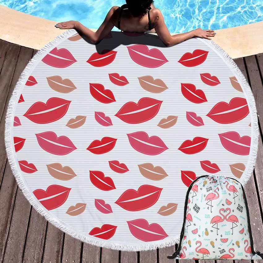 Sweet Lips Print Round Beach Towel Microfiber with Drawstring Backpack Bag Bath Shower Towels Sports Yoga Mat Cover with Tassels
Sweet Lips Print Round Beach Towel Microfiber with Drawstring Backpack Bag Bath Shower Towels Sports Yoga Mat Cover with Tassels