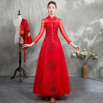 Floral Embroidery Sexy Bride Wedding Dress Red Oriental Lady Elegant Qipao Mandarin Collar Mesh Dress Full Length Cheongsam
Floral Embroidery Sexy Bride Wedding Dress Red Oriental Lady Elegant Qipao Mandarin Collar Mesh Dress Full Length Cheongsam