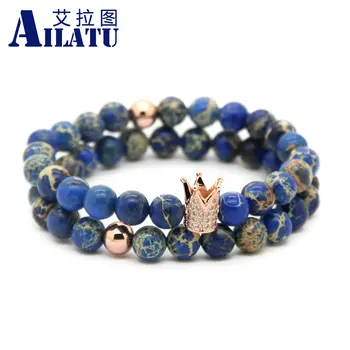 Ailatu High Grade 8mm Blue Sea Sediment Stone Beads Micro Pave CZ Crown Sets Bracelets for Gift Pulseira Hombres
Ailatu High Grade 8mm Blue Sea Sediment Stone Beads Micro Pave CZ Crown Sets Bracelets for Gift Pulseira Hombres