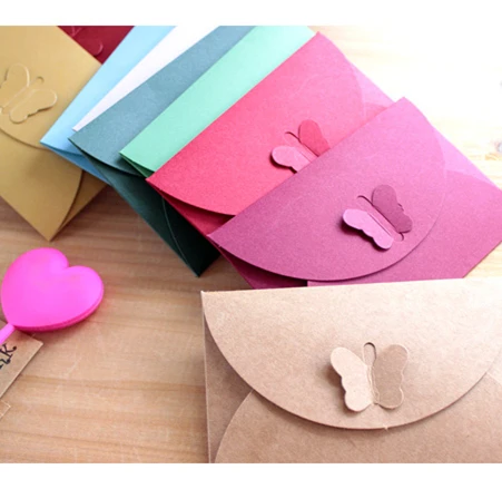 Image invitation card Colored Butterfly Buckle Kraft Paper Envelopes Simple Love Retro Buckle Decorative Envelope Small Paper Envelope