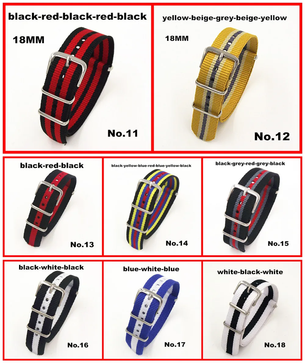 Hot sale ! New arrived 10 color available- Wholesale 1PCS High quality 18MM Nylon Watch band NATO straps waterproof watch strap
Hot sale ! New arrived 10 color available- Wholesale 1PCS High quality 18MM Nylon Watch band NATO straps waterproof watch strap