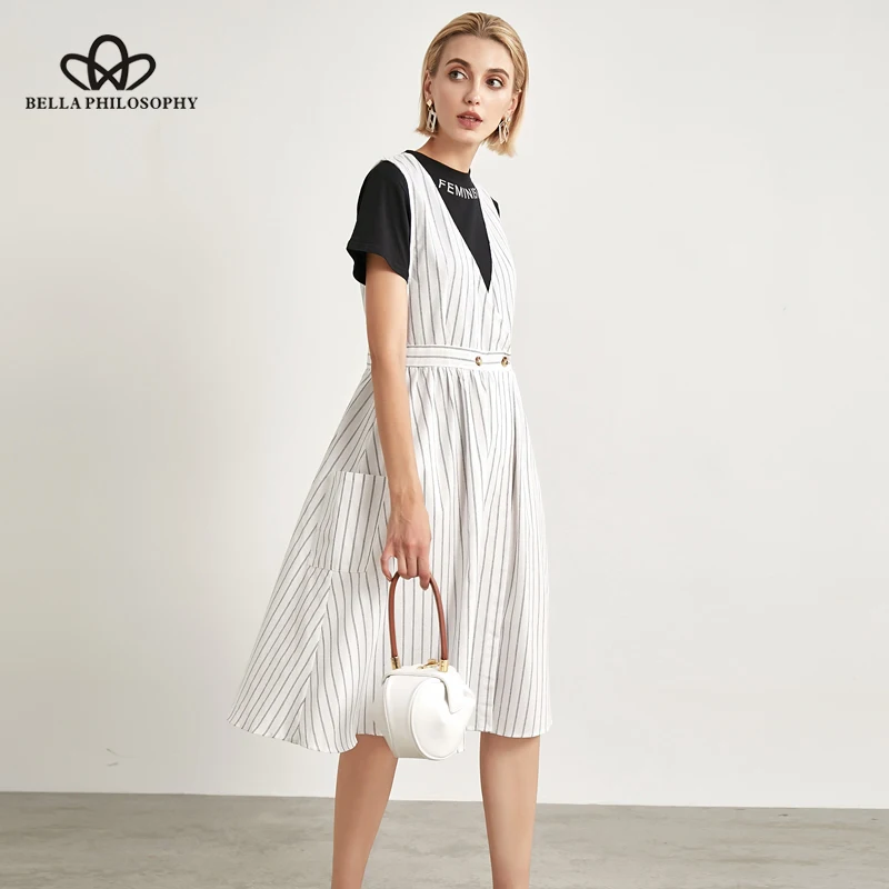 Bella Philosophy 2019 Spring Summer Linen Shirt Dress Striped White Cotton Dress Sleeveless Female V Neck Button Sundress
Bella Philosophy 2019 Spring Summer Linen Shirt Dress Striped White Cotton Dress Sleeveless Female V Neck Button Sundress