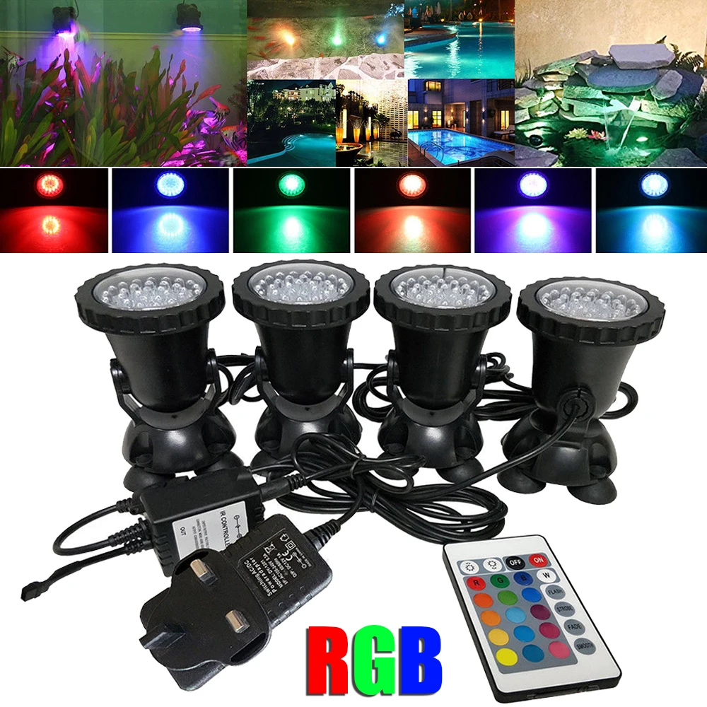 4pcs/set 6W 36 LED RGB Underwater Spot Light with Remote Control Waterproof Garden Fountain Pond Lamp for Tank Aquarium UK Plug
4pcs/set 6W 36 LED RGB Underwater Spot Light with Remote Control Waterproof Garden Fountain Pond Lamp for Tank Aquarium UK Plug