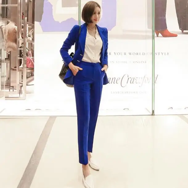 Blue Women Pant Suits Single Breasted Jacket Blazer & Pencil Pants Wear to Business Female 2 Pieces Set 2018 Autumn DF511
Blue Women Pant Suits Single Breasted Jacket Blazer & Pencil Pants Wear to Business Female 2 Pieces Set 2018 Autumn DF511