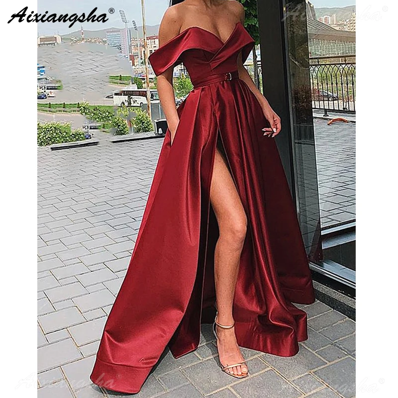 Sexy Off the Shoulder Evening Party Gown Satin Sexy Prom Dress Burgundy High Slit Prom Dresses 2019 Long vestido fiesta
Sexy Off the Shoulder Evening Party Gown Satin Sexy Prom Dress Burgundy High Slit Prom Dresses 2019 Long vestido fiesta