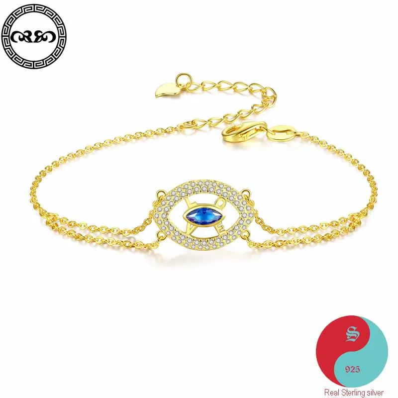 Real Pure 925 Sterling Silver Bracelet gold blue crystal your eye bracelet glam diamant women's Luck Fine Jewelry 
Real Pure 925 Sterling Silver Bracelet gold blue crystal your eye bracelet glam diamant women's Luck Fine Jewelry