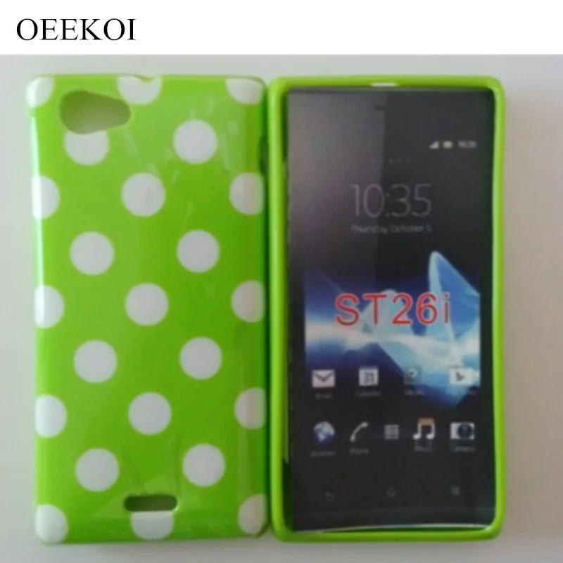 

OEEKOI Soft TPU Polka Dots Soft Candy Cover Case for Sony Xperia J St26i Cellphone Case