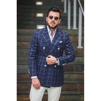 New 2 pieces royal blue Mens Checkered Suits smoking masculino Custom Made Man jacket+pant Wedding Double Breasted men Suit 2017
New 2 pieces royal blue Mens Checkered Suits smoking masculino Custom Made Man jacket+pant Wedding Double Breasted men Suit 2017