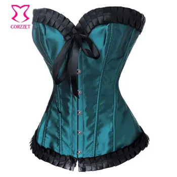 Sexy Ruffle Trim Overbust Corset Fashion Women Burlesque Corselet Teal Satin Gothic Bustier Corpete
Sexy Ruffle Trim Overbust Corset Fashion Women Burlesque Corselet Teal Satin Gothic Bustier Corpete