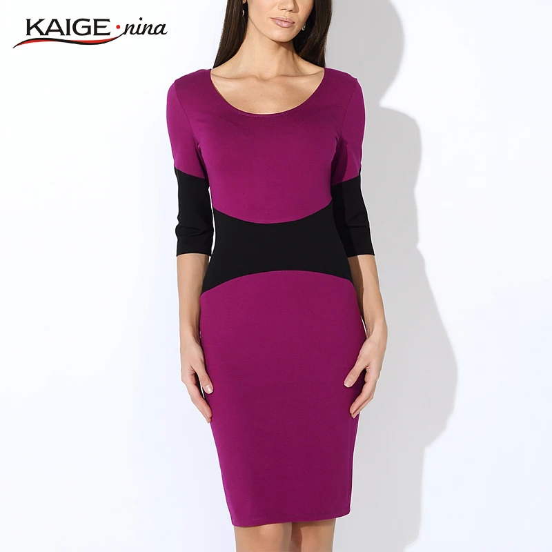 Kaige.Nina Women's Dress w/ Half Sleeve & Round Collar Knee-Length Solid Colors