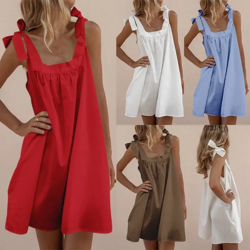 2019 New Arrival Women Summer Holiday Beach Boho Sundress Lady Casual Sleeveless Lace-up Bow Strappy Loose A-Line Frill Dress
2019 New Arrival Women Summer Holiday Beach Boho Sundress Lady Casual Sleeveless Lace-up Bow Strappy Loose A-Line Frill Dress
