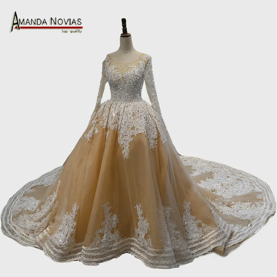 2019 New Fashion Champagne Color Top Full Beading Wedding Dress Luxury amanda novias brand
2019 New Fashion Champagne Color Top Full Beading Wedding Dress Luxury amanda novias brand