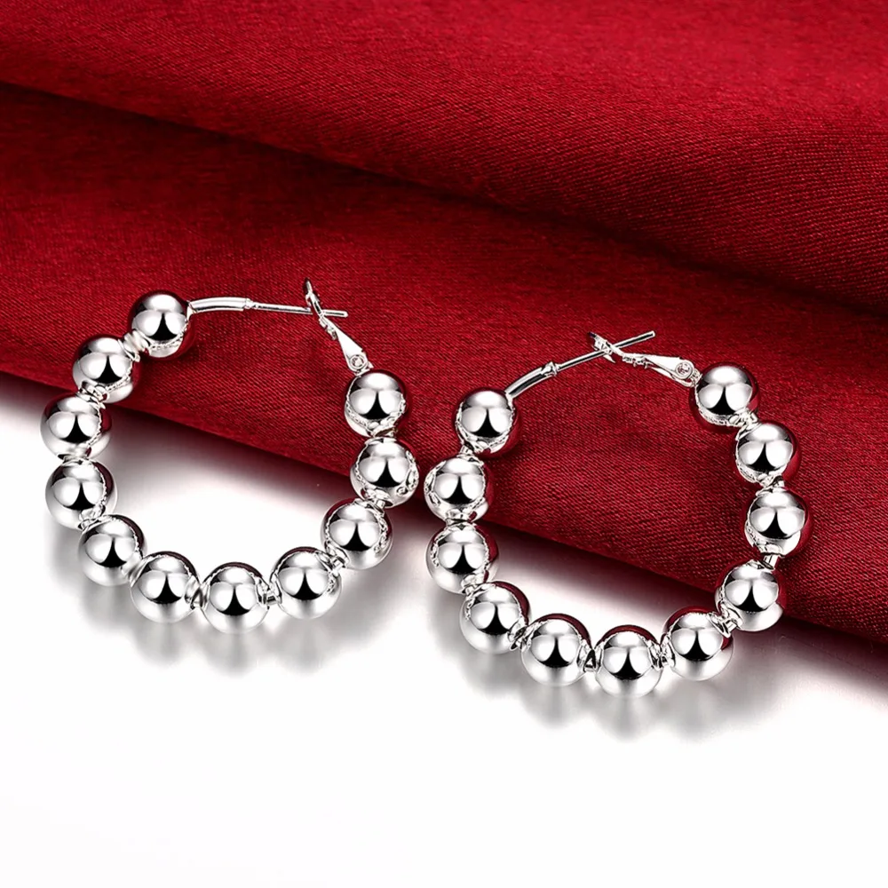 

6MM Beads Creole big hoop earings 925 stamped silver plated European Brand Fashion Accessories Jewelry Brincos de Prata