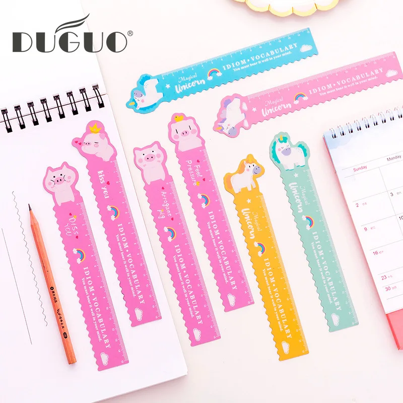 

DUGUO cute stationery cartoon unicorn soft ruler 15cm bendable with magnetic cute small pink pig ruler kawaii stationery