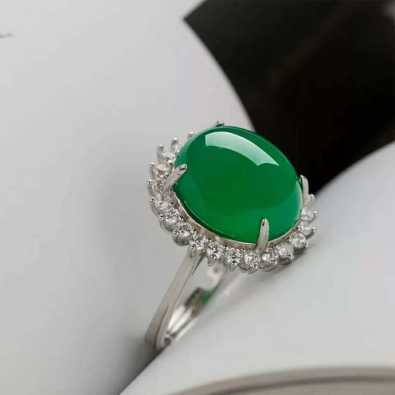 MOROW High Quality Natural Green Chalcedony Jewel Finger Rings Vintage Fashion Jewelry Female Engagement Ring for Birthday Gift (2)