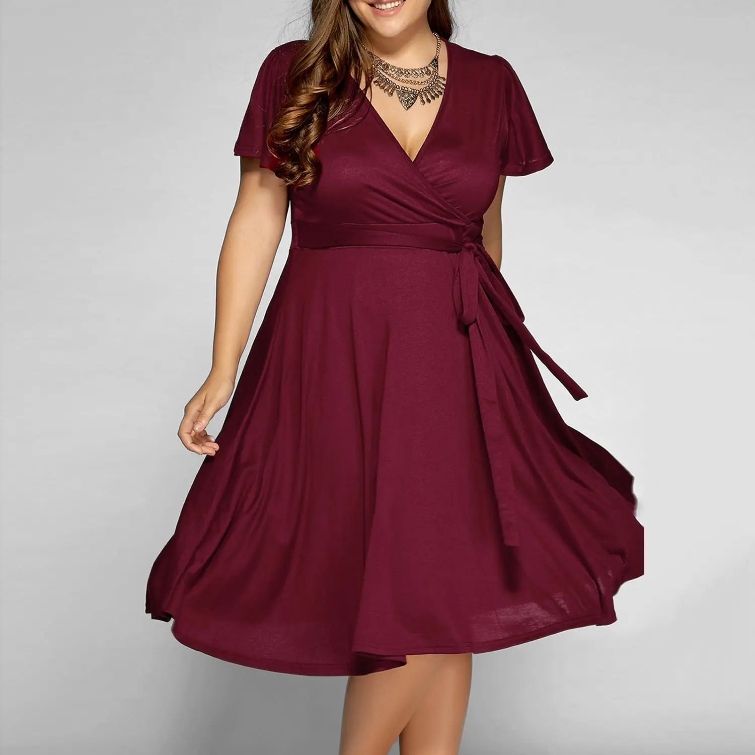 DCOS Women's summer Europe and the United States large size women's sexy V-neck fat MM short-sleeved dress
DCOS Women's summer Europe and the United States large size women's sexy V-neck fat MM short-sleeved dress