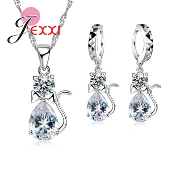 Lovely Animal Design 925 Sterling Silver Women Jewelry Sets Accessories Cat Crystal Waterdrop Earrings Necklace Pendant
Lovely Animal Design 925 Sterling Silver Women Jewelry Sets Accessories Cat Crystal Waterdrop Earrings Necklace Pendant