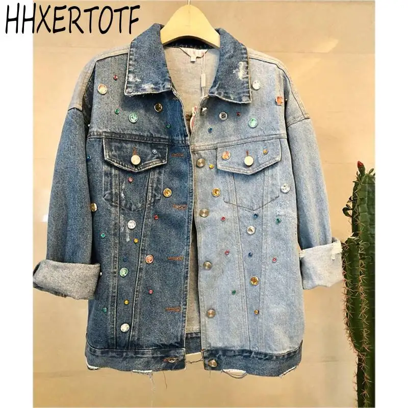 2019 autumn winter Fashion Loose Beading Hole Washed Jeans Jacket Women Chaqueta Mujer Streetwear Coat Female Embellished
2019 autumn winter Fashion Loose Beading Hole Washed Jeans Jacket Women Chaqueta Mujer Streetwear Coat Female Embellished
