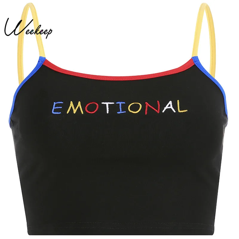 Weekeep Black Letter Embroidery Knitted Camis Cropped Patchwork Streetwear Crop Top 2019 Summer Sexy Camisole Women Tops
Weekeep Black Letter Embroidery Knitted Camis Cropped Patchwork Streetwear Crop Top 2019 Summer Sexy Camisole Women Tops