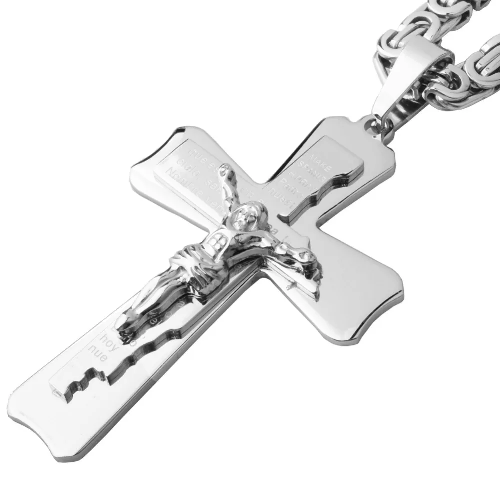 Mens Necklace Pendant Silver Gold Color Stainless Steel Chain Fashion Crucifix Jesus Cross with 6mm 22" Byzantine Chain
Mens Necklace Pendant Silver Gold Color Stainless Steel Chain Fashion Crucifix Jesus Cross with 6mm 22" Byzantine Chain