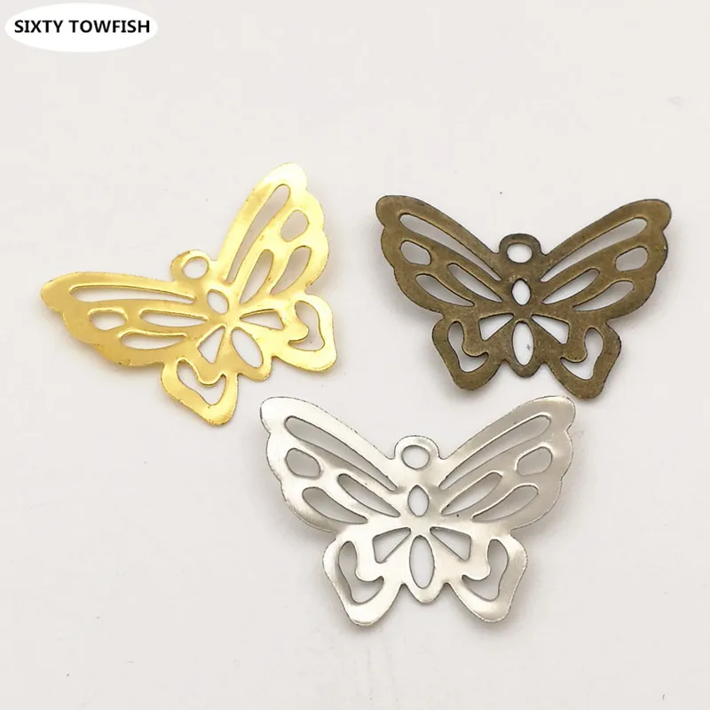 

50pcs/lot 21*17mm Gold color/White K Metal Filigree Flowers Slice Butterfly Charms Pendant Base Setting DIY Components B12086