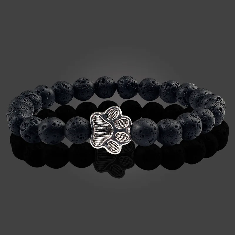 Accessories - Natural Black Volcanic Lava Stone Dog Paw Bracelet black Matte Beads Bracelets For Women Men Cat Dog Lovers Jewelry