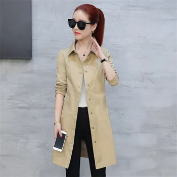 2019 New Women Windbreaker Spring Slim Long-sleeved Single-breasted Coat Autumn Solid color Medium long Female Trench Outerwear
2019 New Women Windbreaker Spring Slim Long-sleeved Single-breasted Coat Autumn Solid color Medium long Female Trench Outerwear