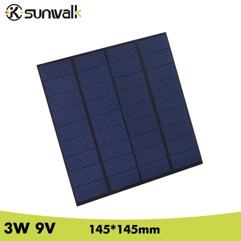 

SUNWALK 3W 9V Polycrystalline Solar Cell Solar Panel for DIY Charging DC Battery Solar Panel Module for TEST 145*145mm