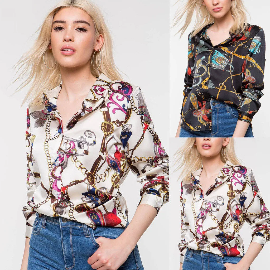 Womens European and American Wild Long Sleeve Chains Print Ladies Casual Shirt Tops V Neck Tee shirts women
Womens European and American Wild Long Sleeve Chains Print Ladies Casual Shirt Tops V Neck Tee shirts women