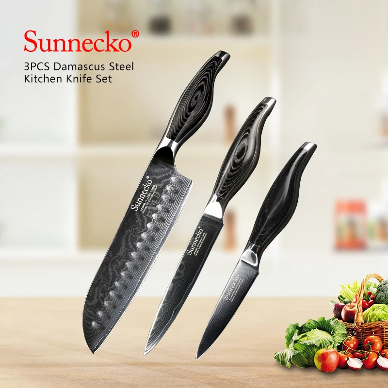 SUNNECKO 3PCS Kitchen Knives Set Utility Chef Knife 73 Layers Japanese Damascus VG10 Steel Sharp Pakka Wood Handle Cutting Tools
SUNNECKO 3PCS Kitchen Knives Set Utility Chef Knife 73 Layers Japanese Damascus VG10 Steel Sharp Pakka Wood Handle Cutting Tools